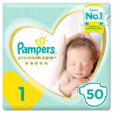 Pampers Premium Care Diapers Size 1 Newborn 2-5kg Mid Pack 50's